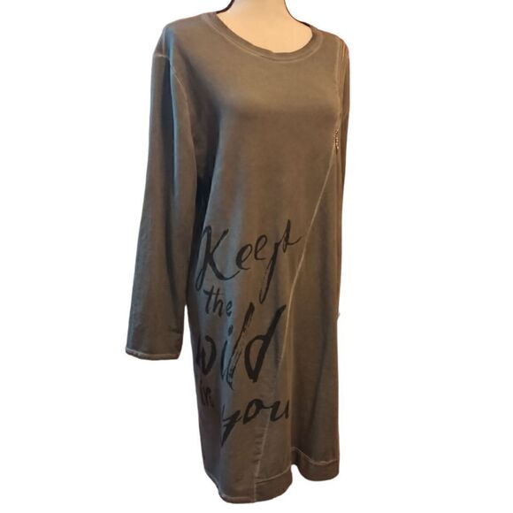 Tempo Paris gray cotton Keep The Wild In You long  tunic dress size M/L - Picture 3 of 7